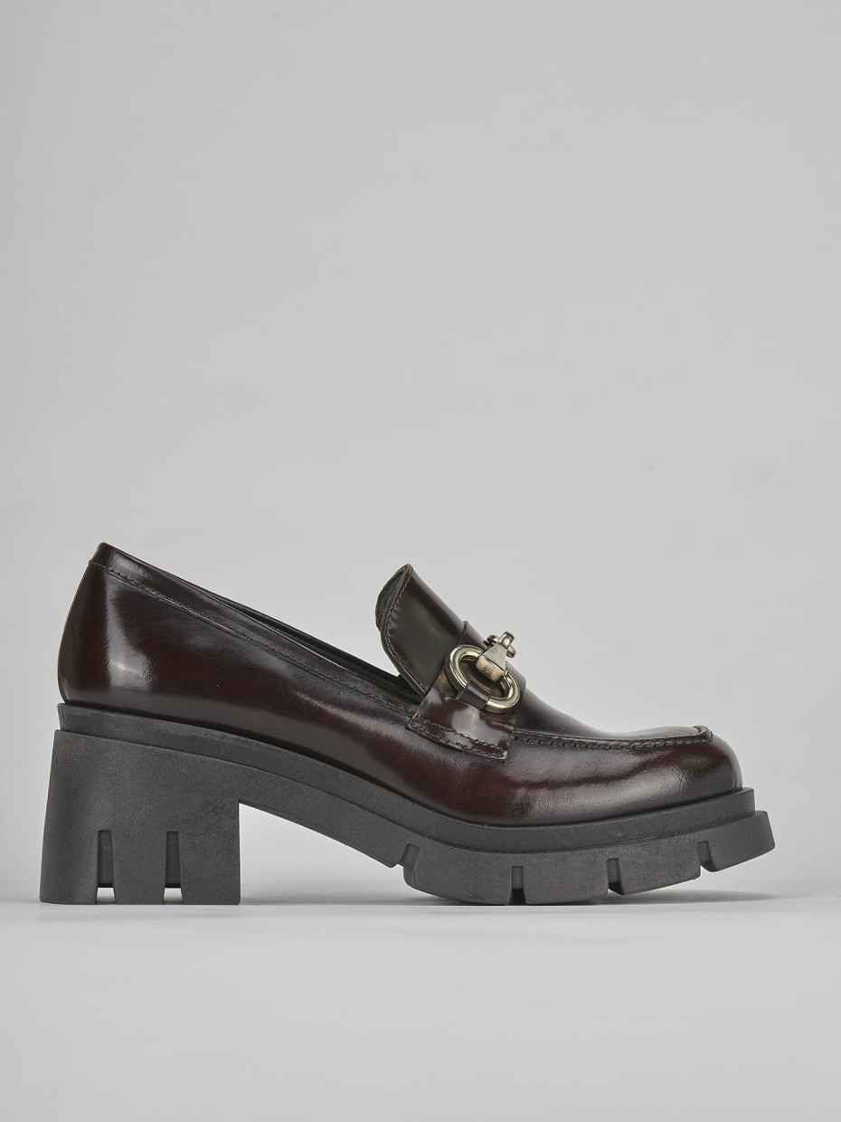 Loafers heel 5 cm dark brown leather
