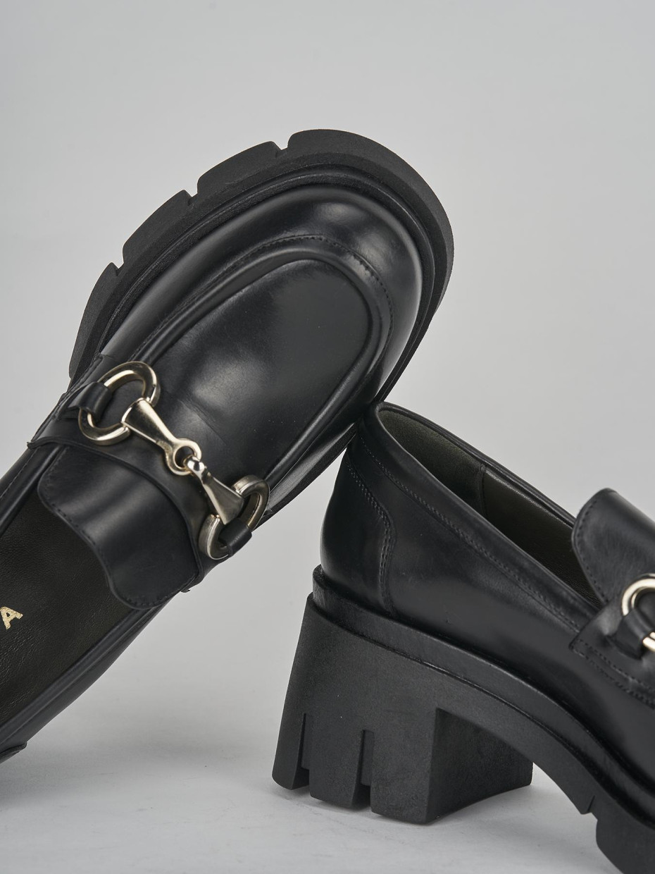 Mocassini tacco 5cm pelle nero