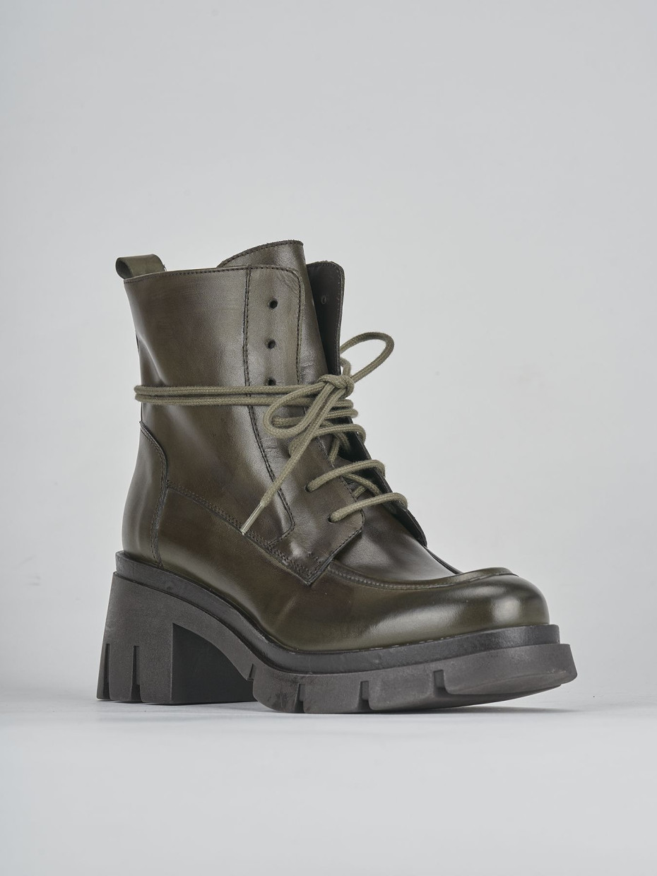 Combat boots heel 3 cm green leather