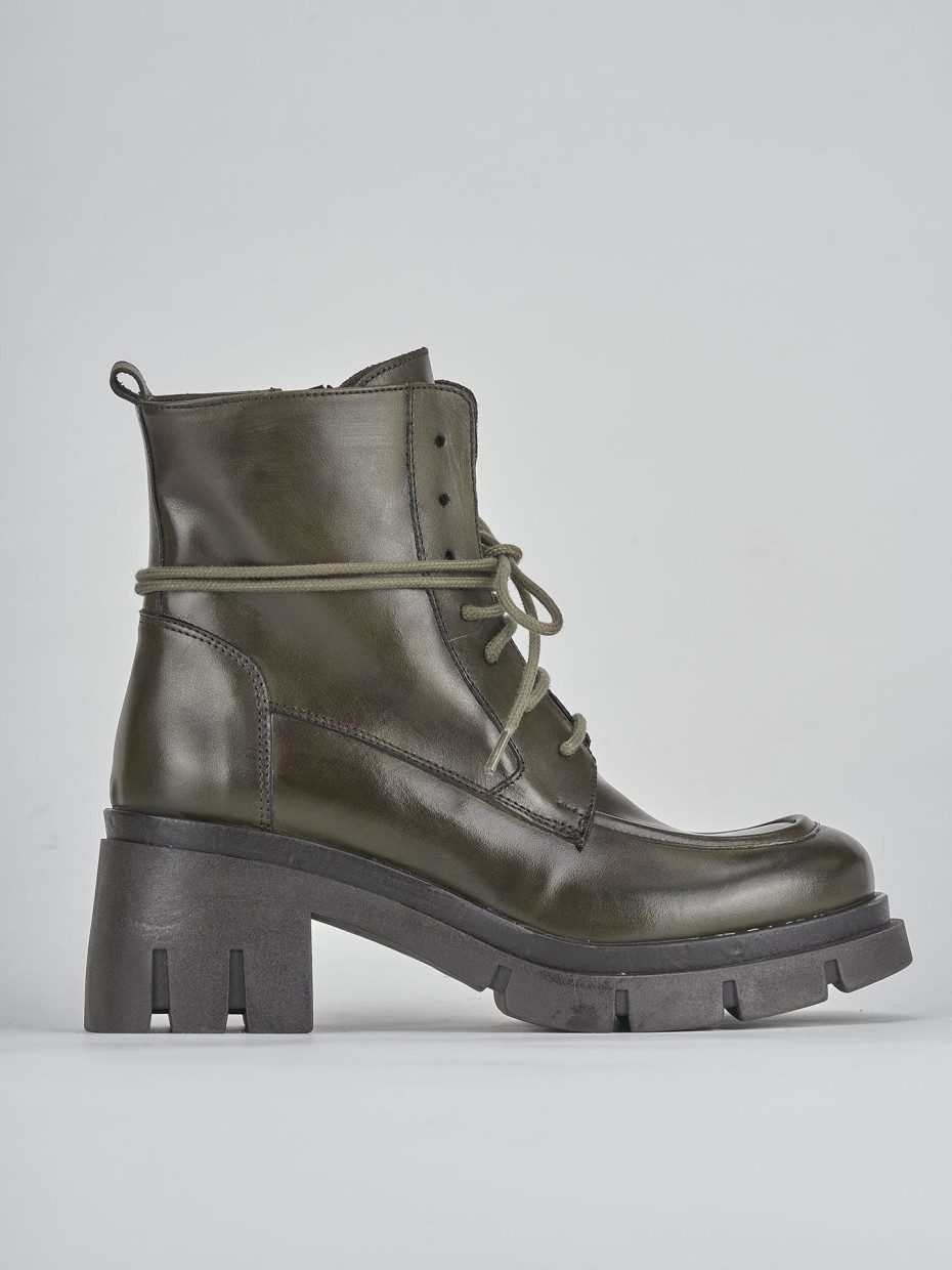 Combat boots heel 3 cm green leather