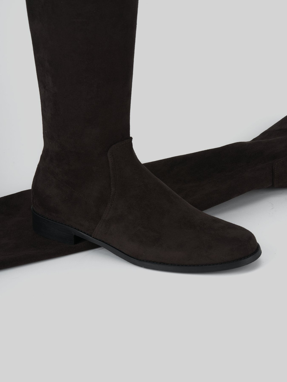 Low heel boots heel 1 cm dark brown suede