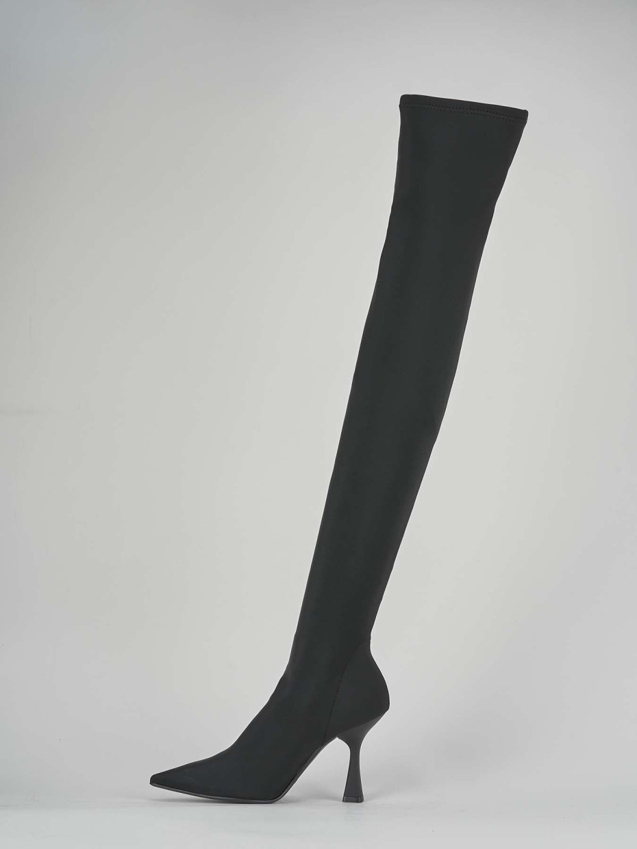 Black fabric knee high 2025 boots