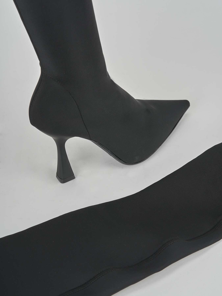 High heel boots heel 9 cm black fabric