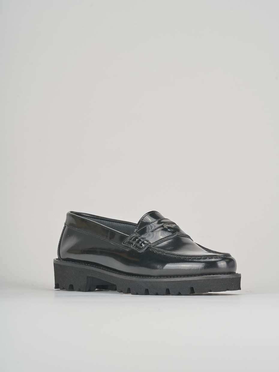 Loafers heel 1 cm black leather
