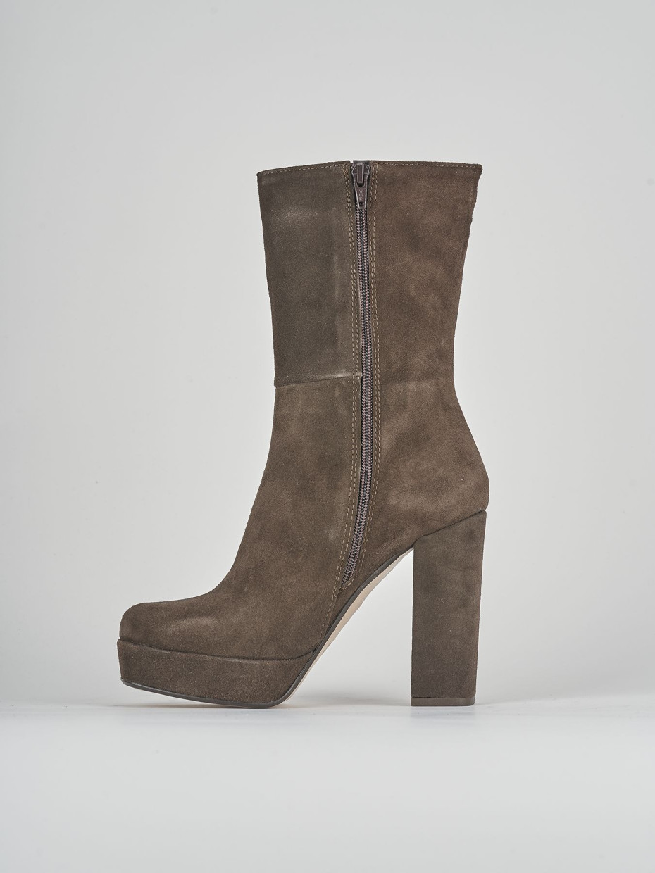 High heel ankle boots heel 10 cm dark brown suede