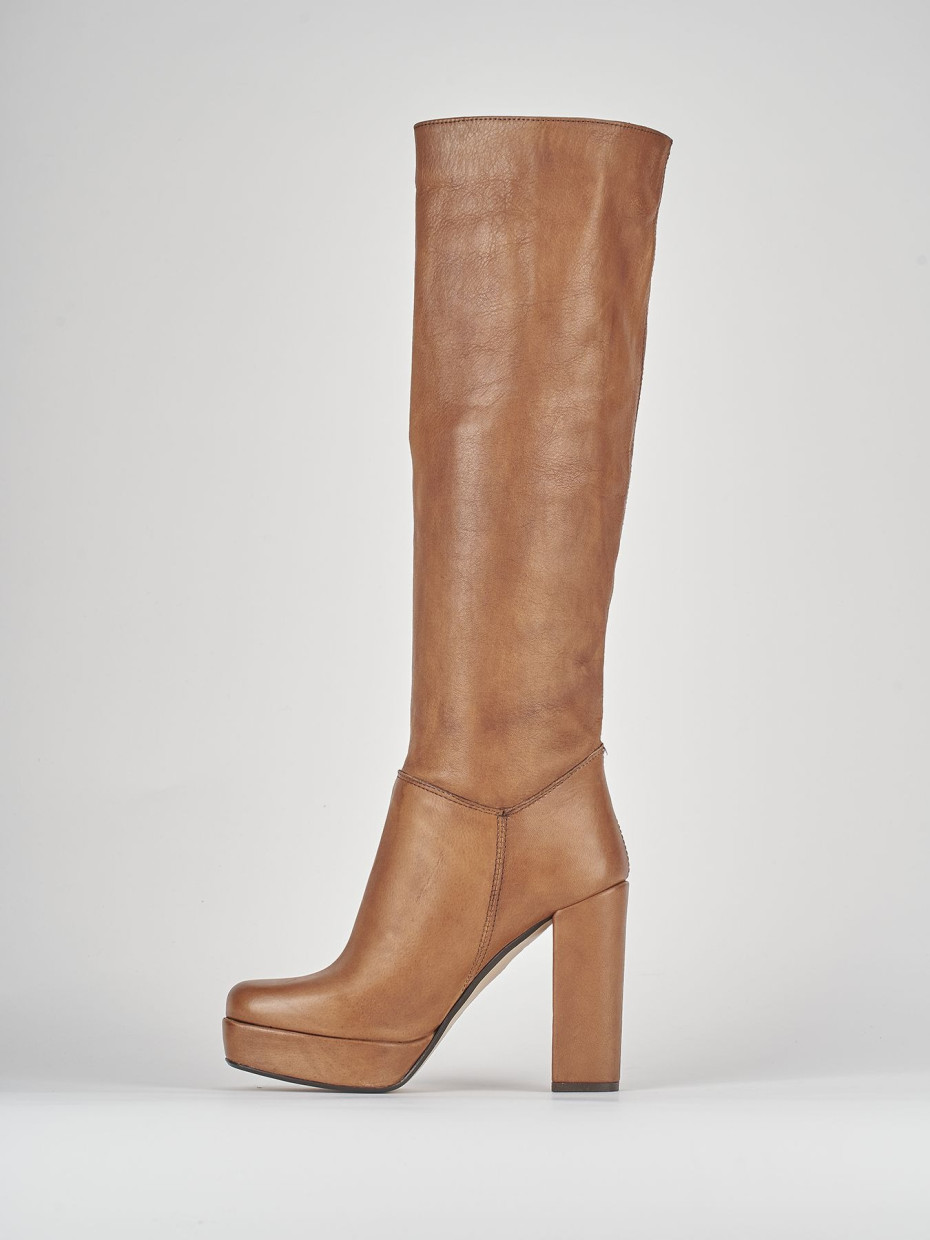 High heel boots heel 9 cm brown leather