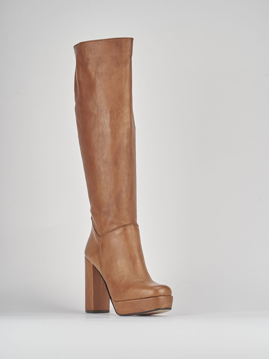 High heel boots heel 9 cm brown leather