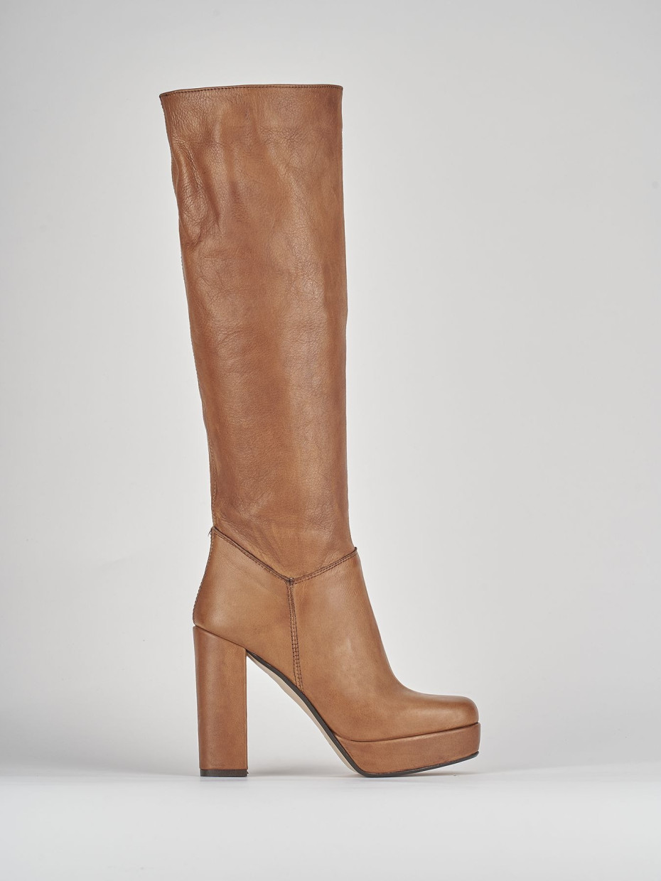 High heel boots heel 9 cm brown leather