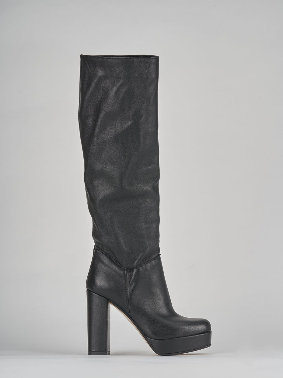 High heel boots heel 9 cm black leather