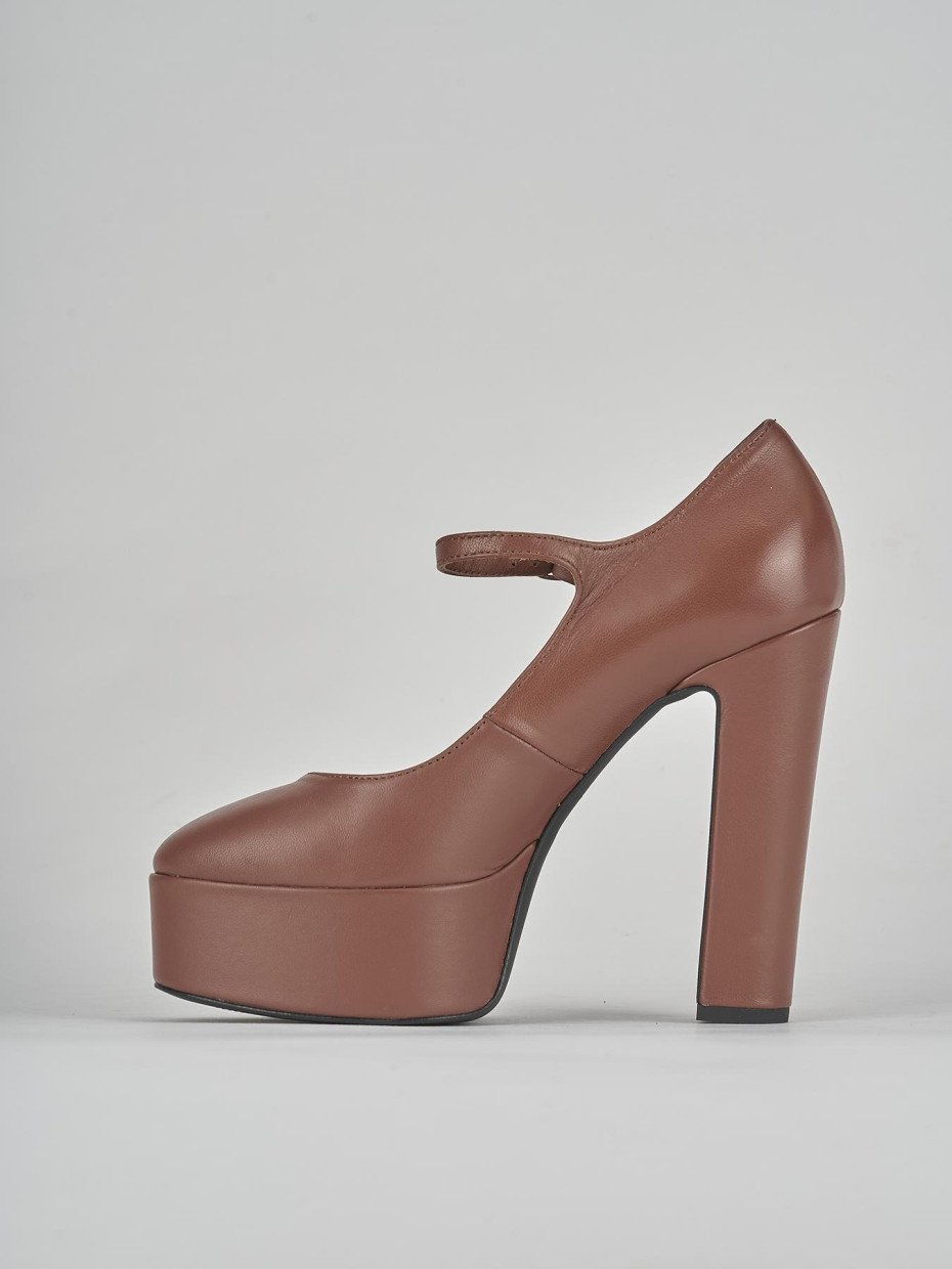 Décolleté e slingback tacco 13cm pelle marrone