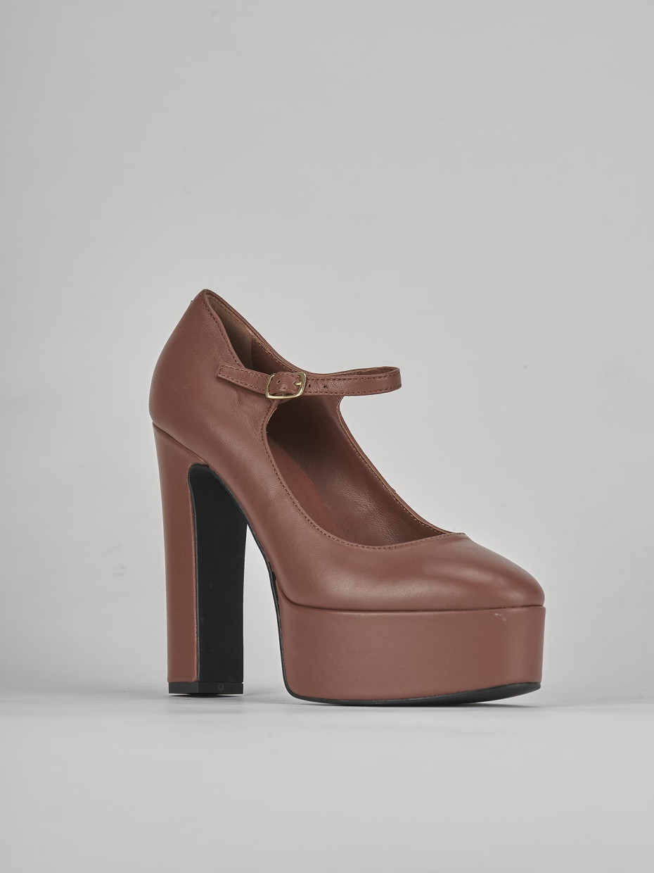 Décolleté e slingback tacco 13cm pelle marrone