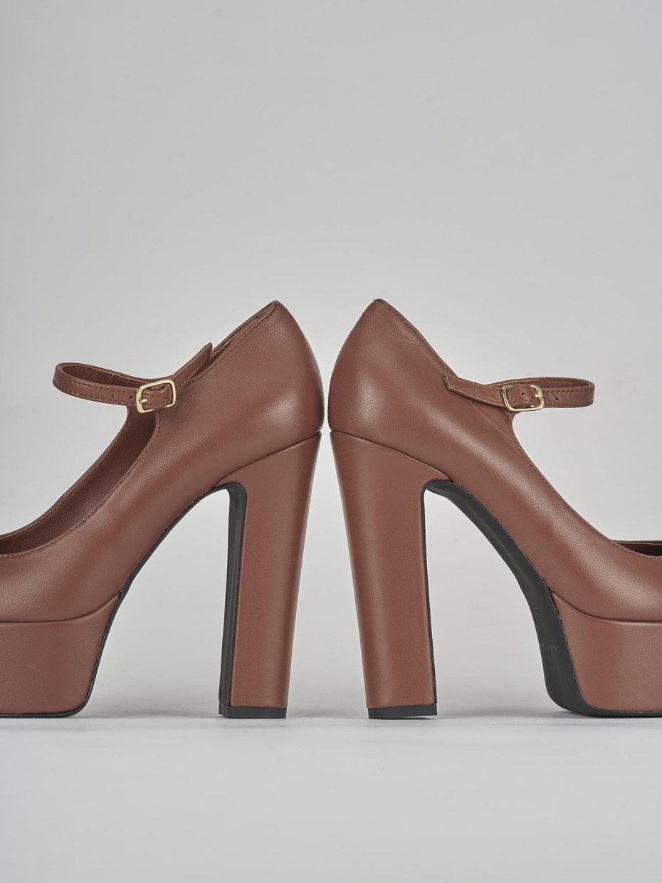 Décolleté e slingback tacco 13cm pelle marrone