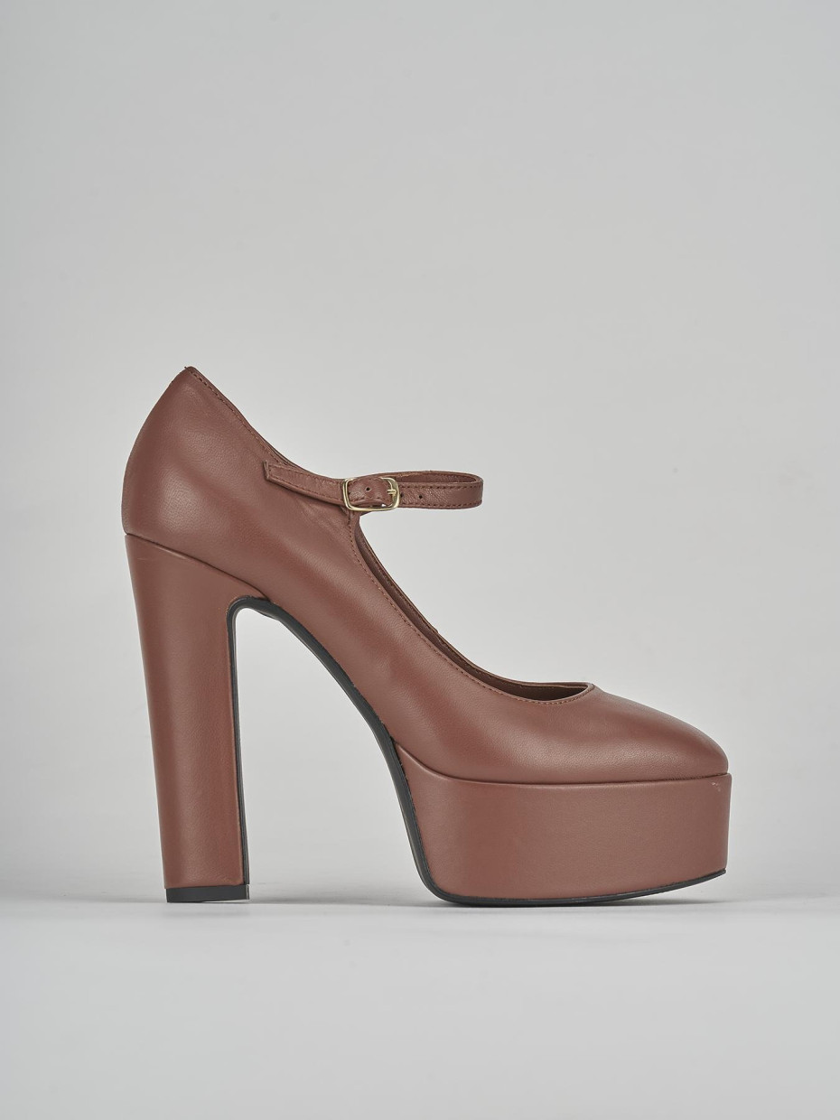 Décolleté e slingback tacco 13cm pelle marrone