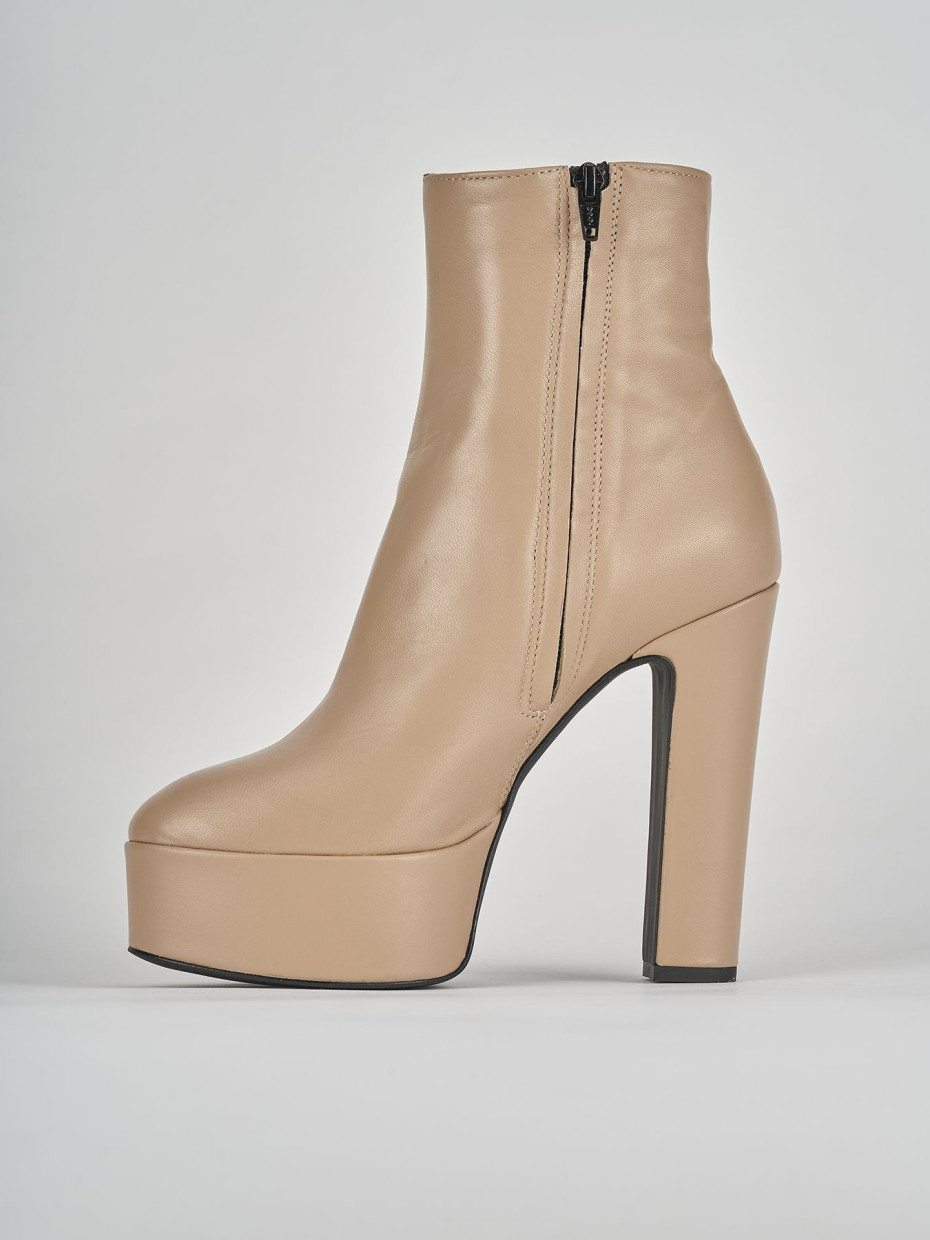 High heel ankle boots heel 13 cm beige leather