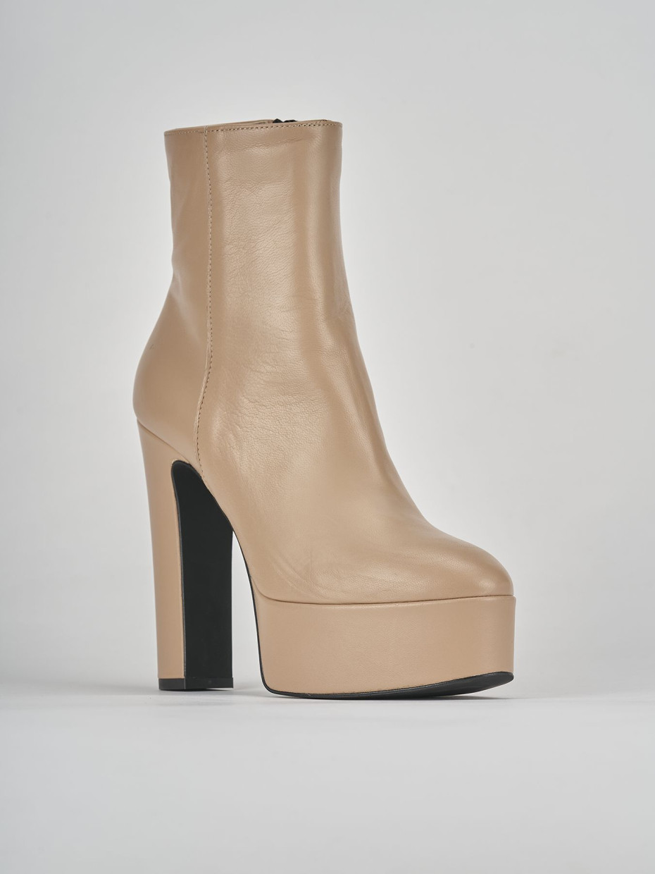 High heel ankle boots heel 13 cm beige leather