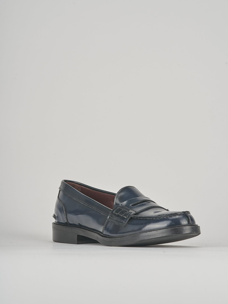 Loafers heel 3 cm blu leather