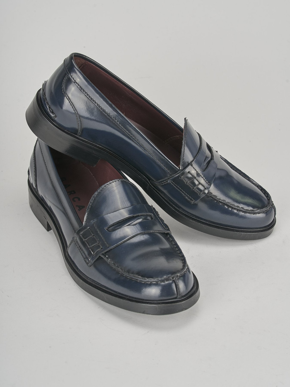Loafers heel 3 cm blu leather