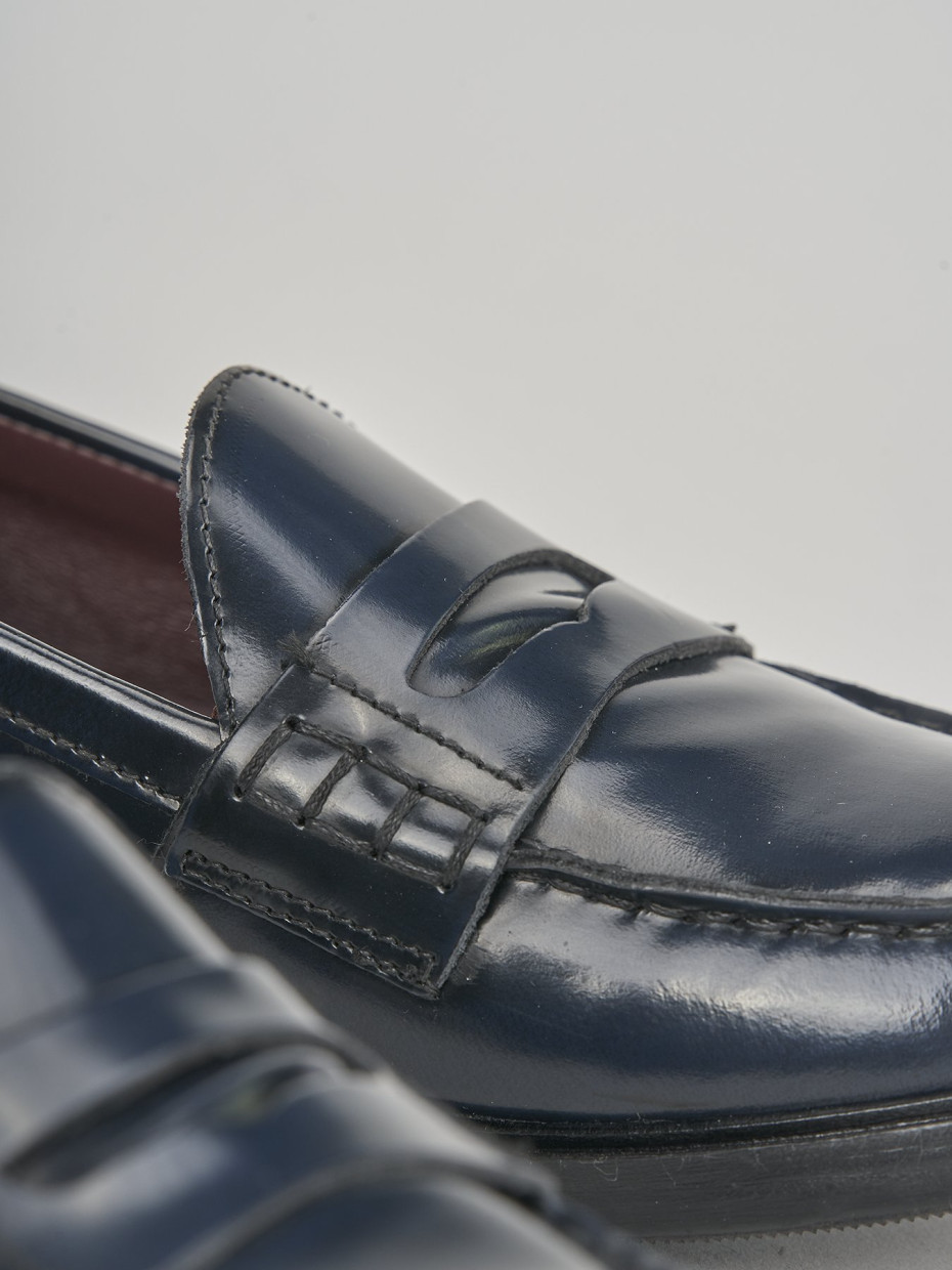 Loafers heel 3 cm blu leather