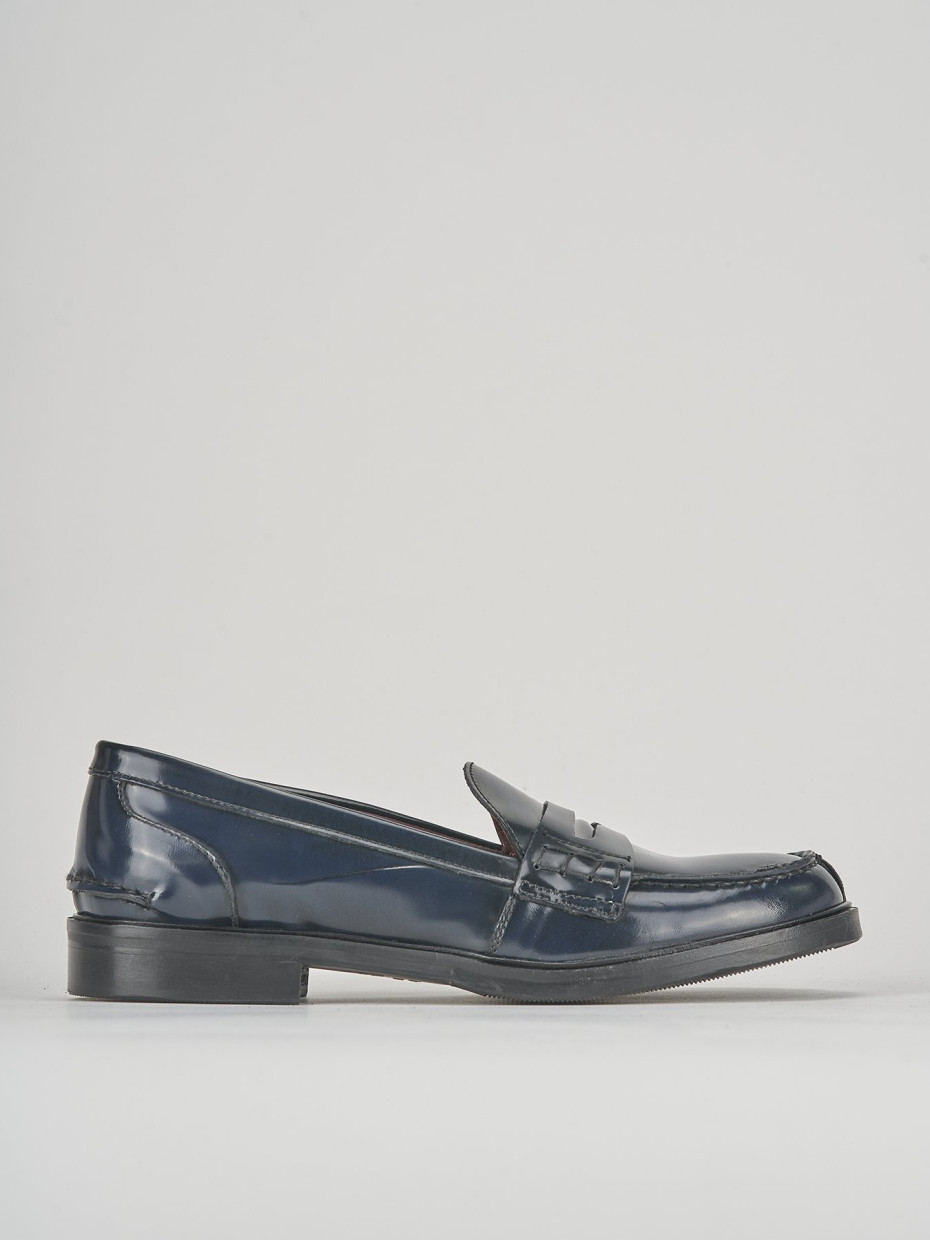 Loafers heel 3 cm blu leather