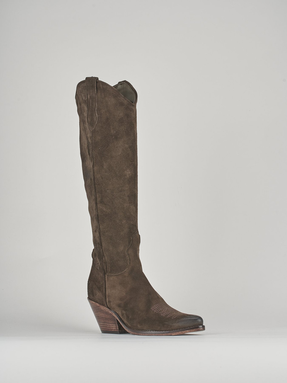 High heel boots heel 6 cm dark brown suede