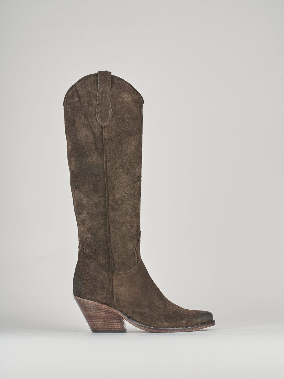 High heel boots heel 6 cm dark brown suede