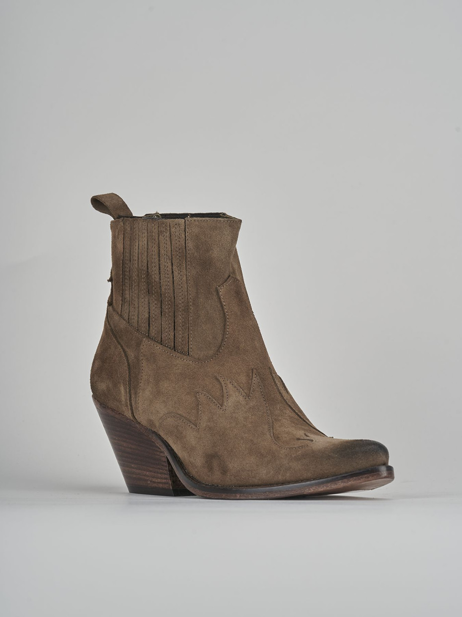 High heel ankle boots heel 7 cm beige suede