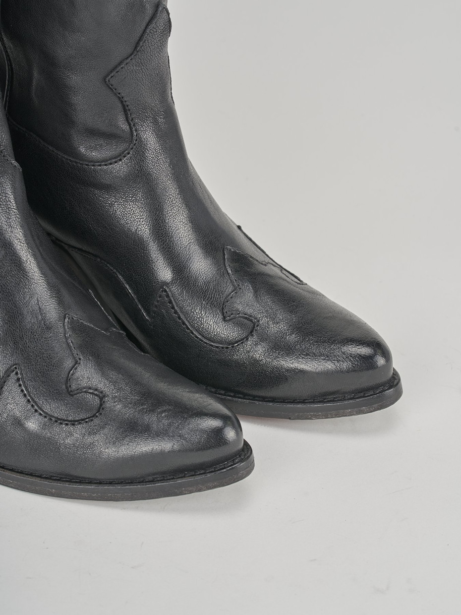 High heel boots heel 6 cm black leather