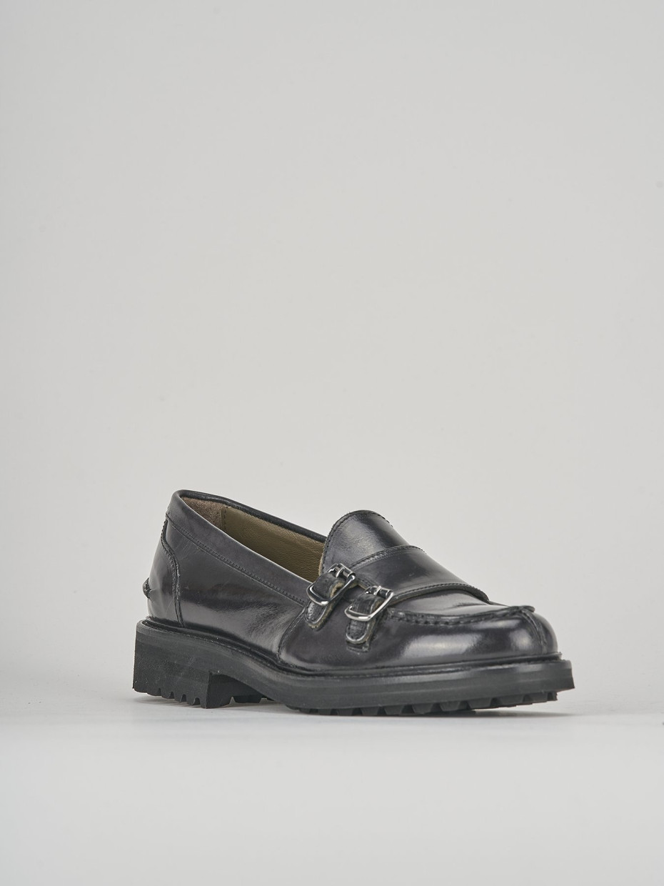 Mocassino monkstrap a 2 fibbie tacco 1cm  nero pelle