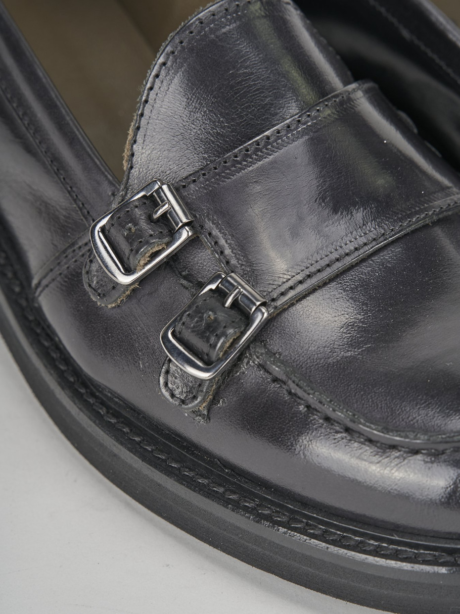 Mocassino monkstrap a 2 fibbie tacco 1cm  nero pelle