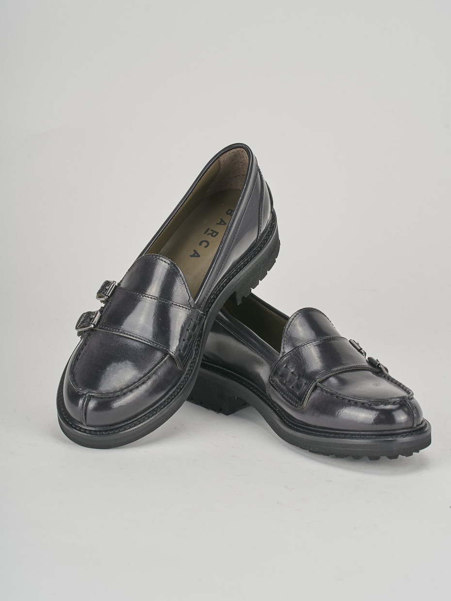 Mocassino monkstrap a 2 fibbie tacco 1cm  nero pelle