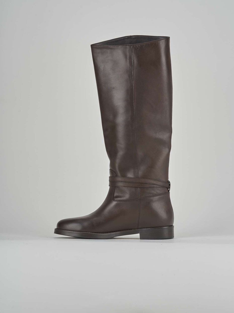 Low heel boots heel 2 cm dark brown leather