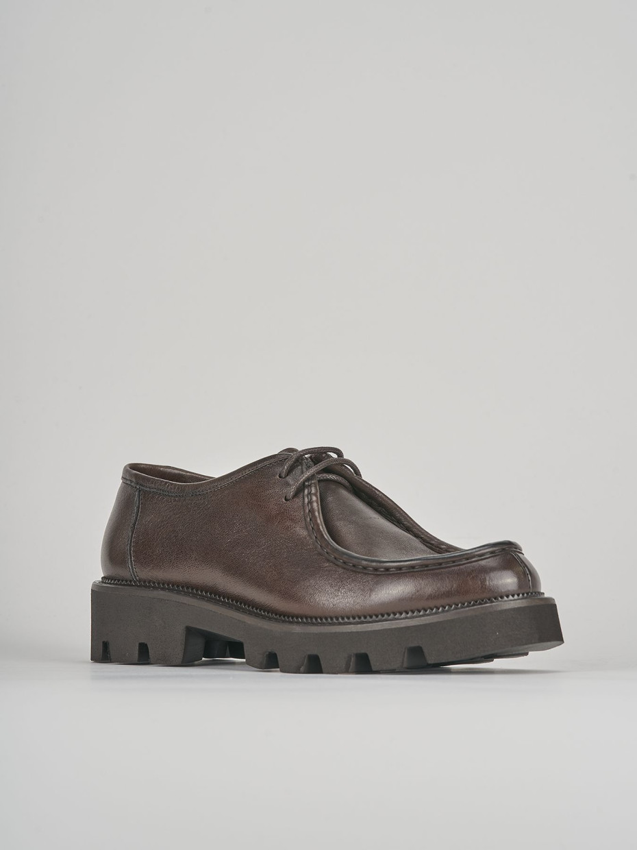 Lace up shoes heel 1 cm dark brown leather