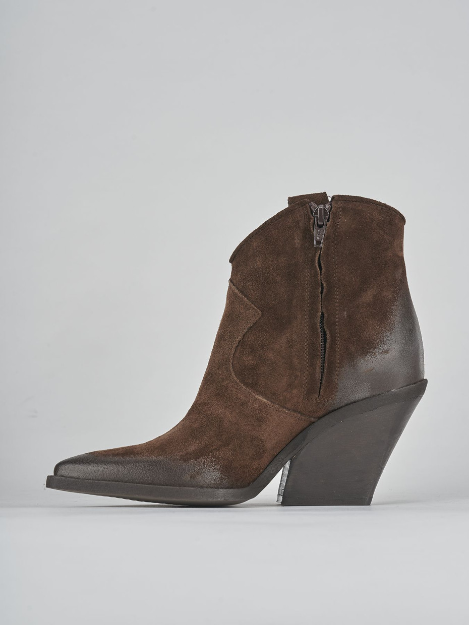 High heel ankle boots heel 7 cm dark brown suede