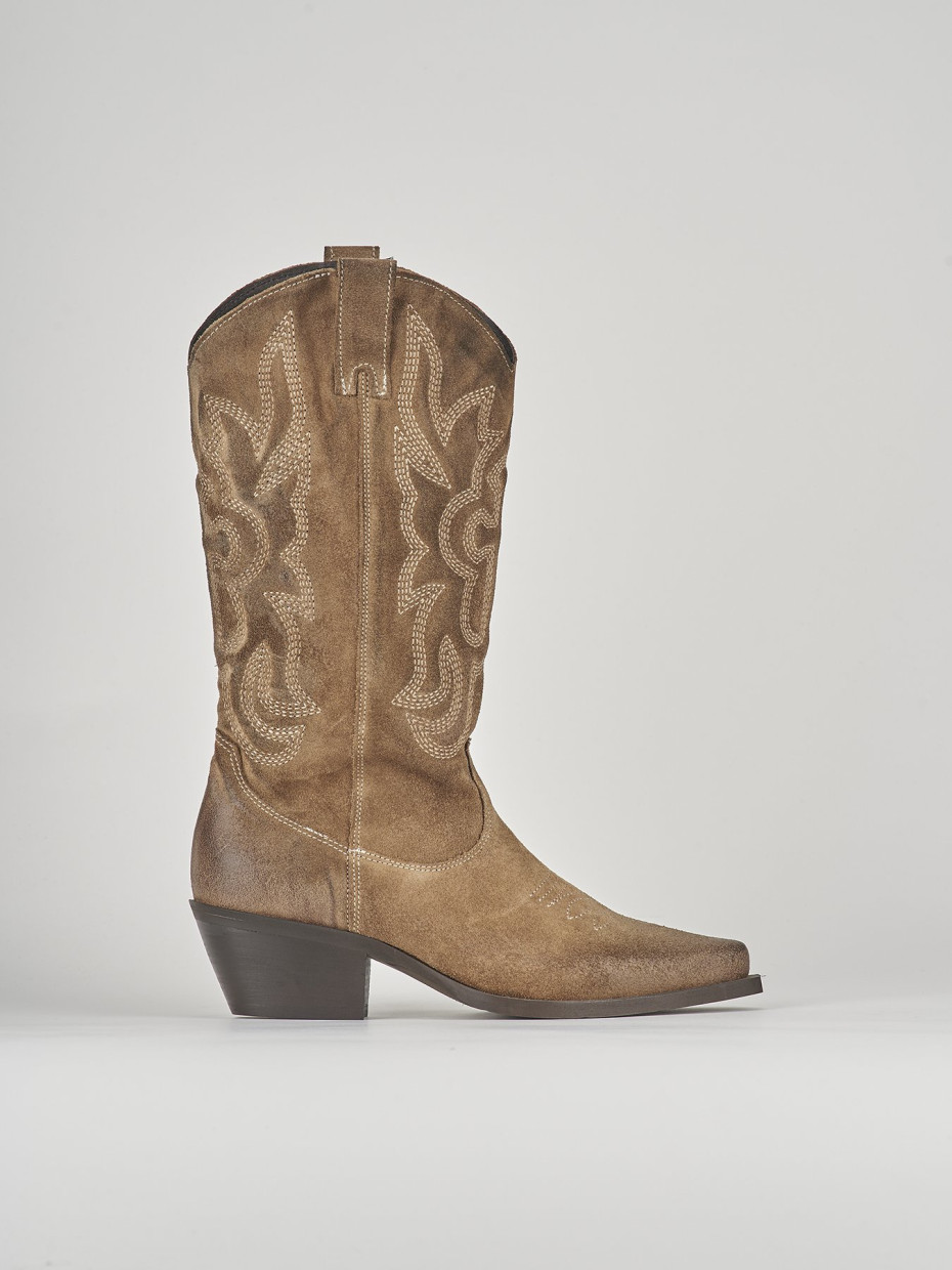 Stivali tacco 3cm camoscio beige