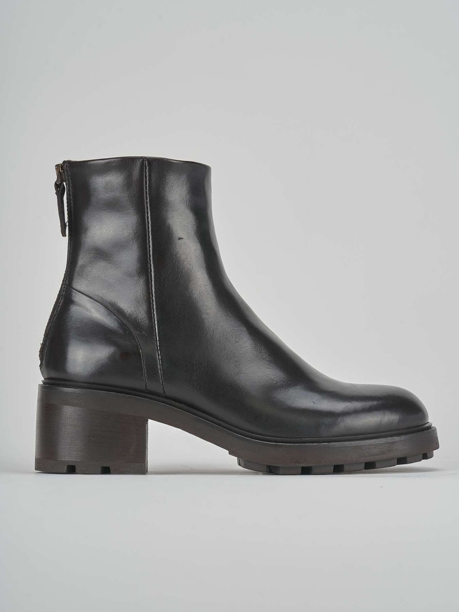 High heel ankle boots heel 5 cm dark brown leather