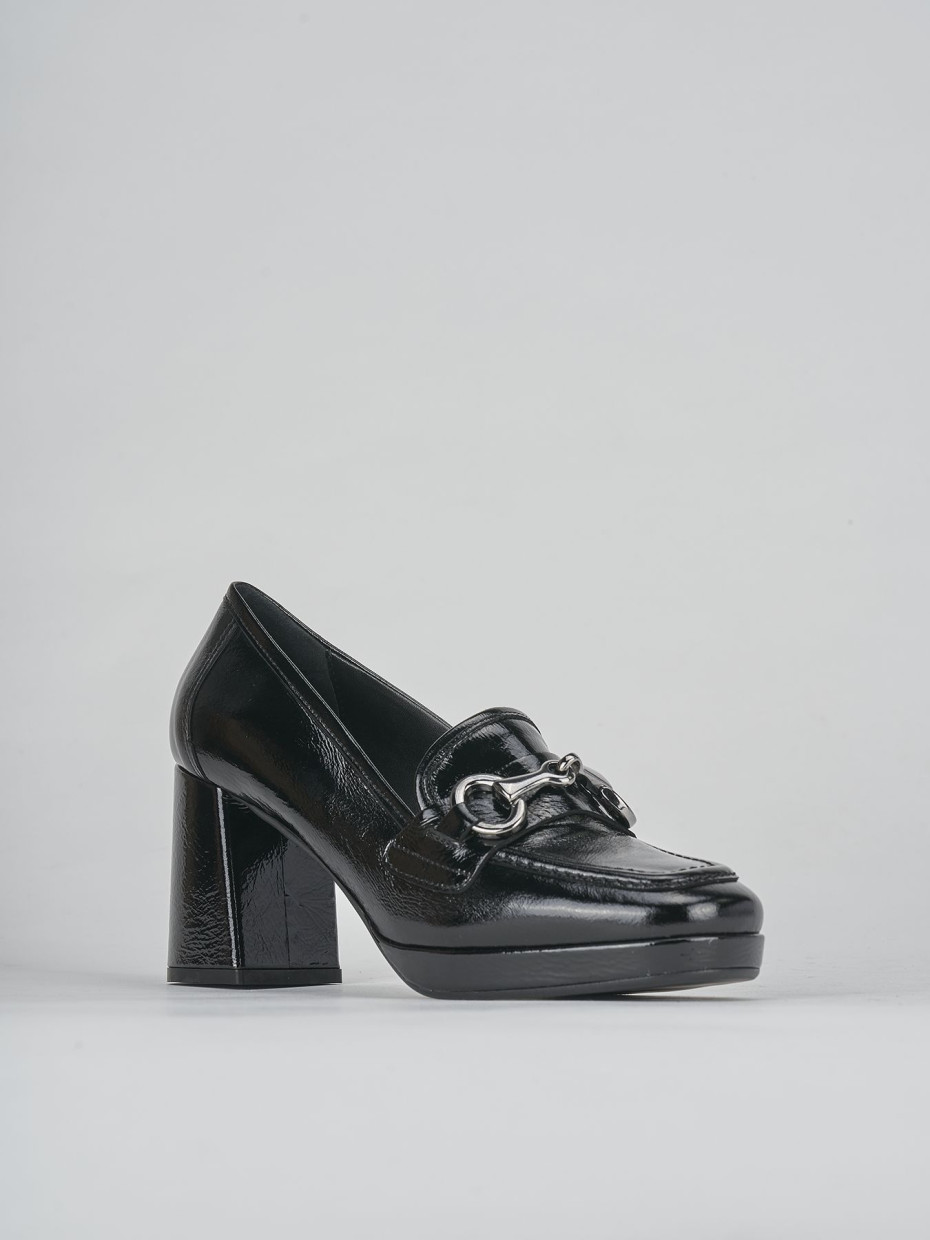 Loafers heel 7 cm black leather