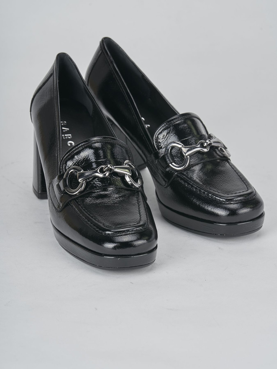 Loafers heel 7 cm black leather