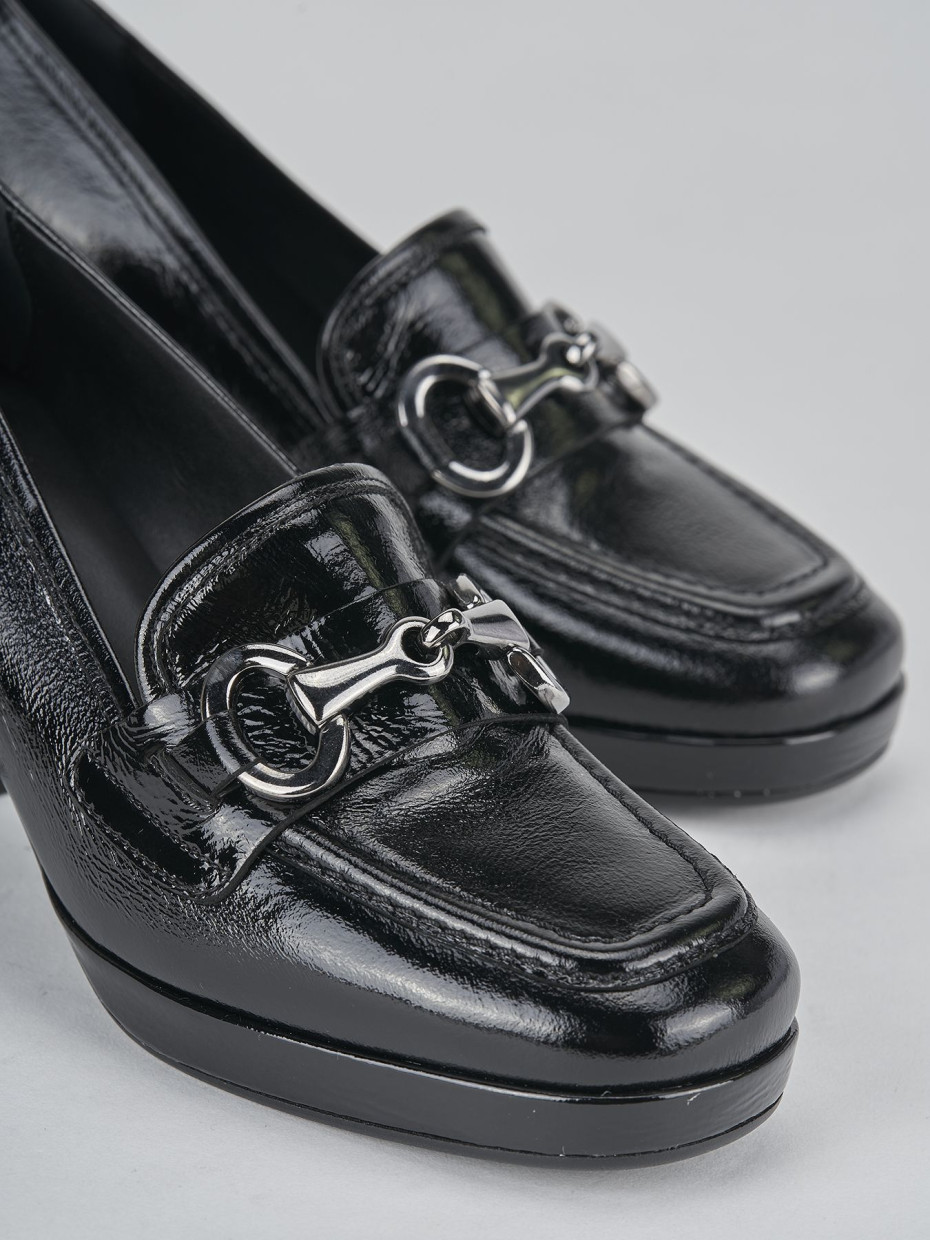 Loafers heel 7 cm black leather