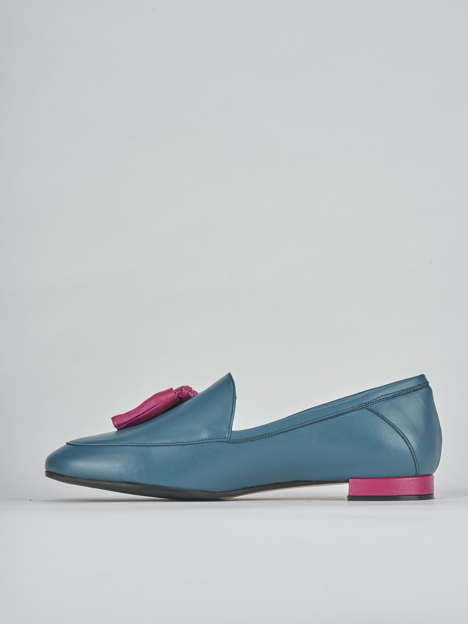 Loafers heel 1 cm blu leather