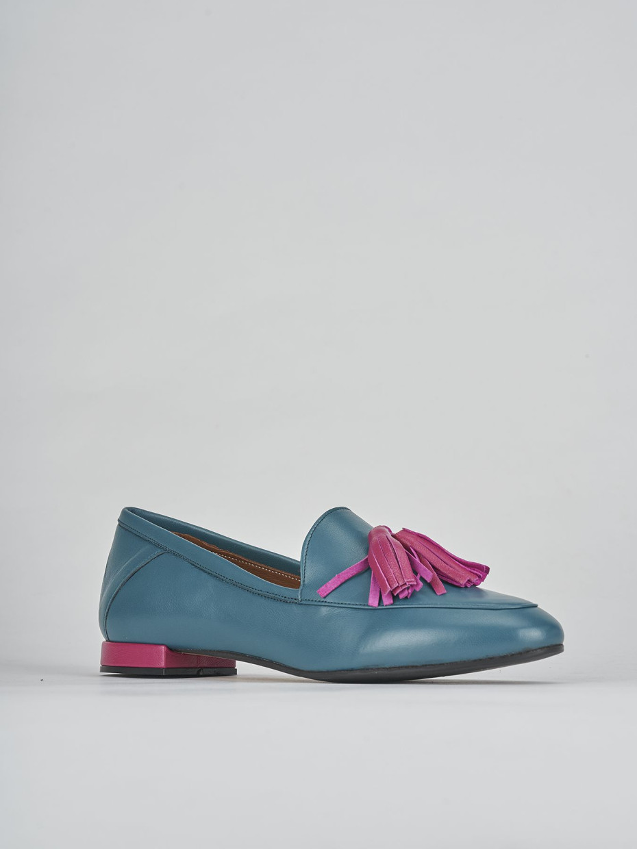 Loafers heel 1 cm blu leather