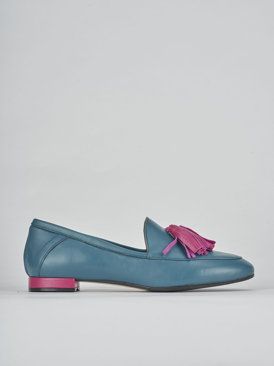 Loafers heel 1 cm blu leather