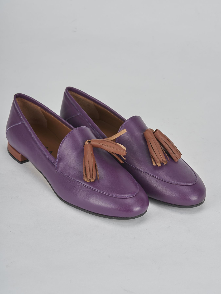 Mocassini tacco 1cm pelle viola