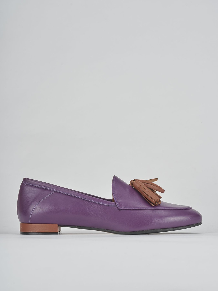 Loafers heel 1 cm violet leather