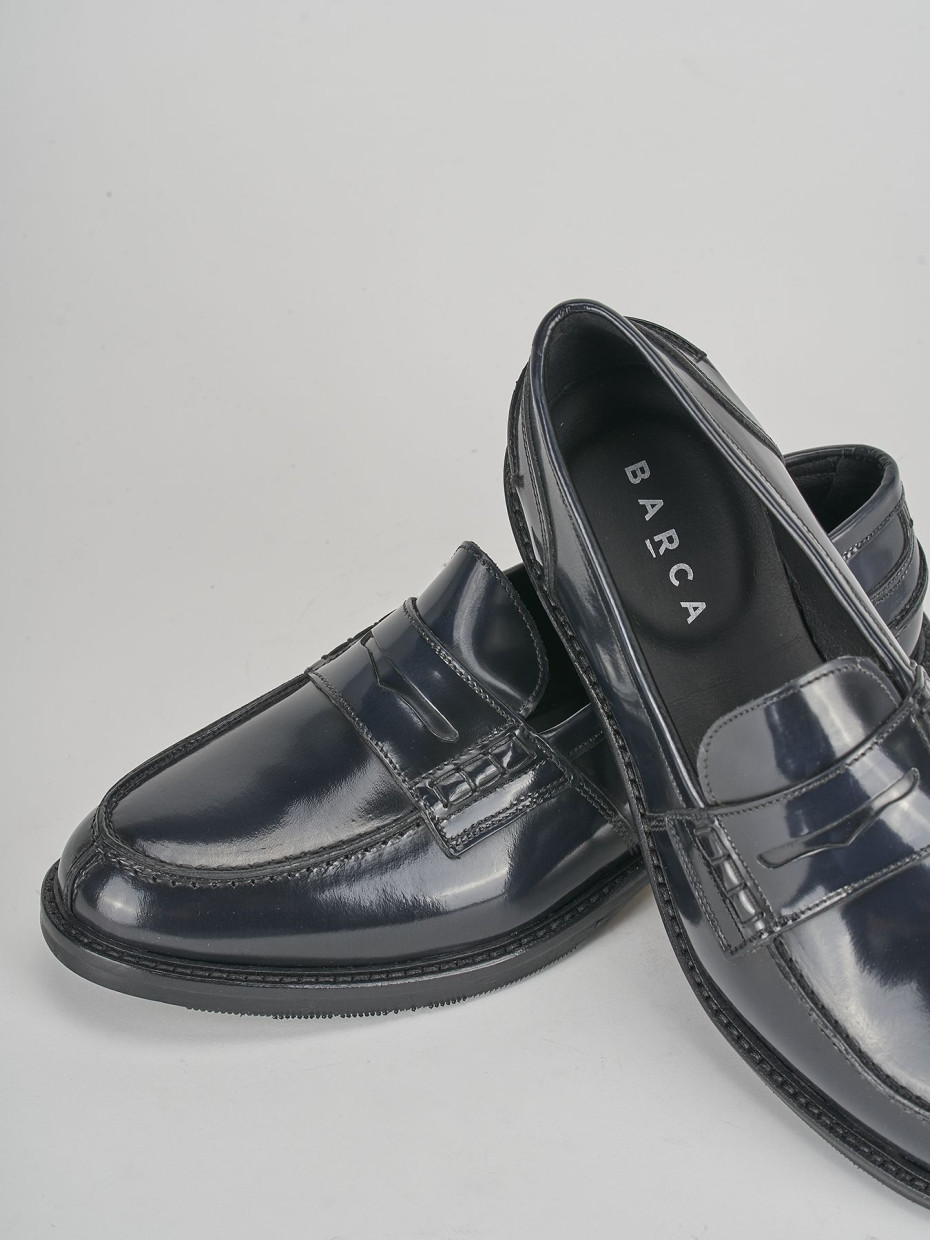 Loafers heel 1 cm blu leather