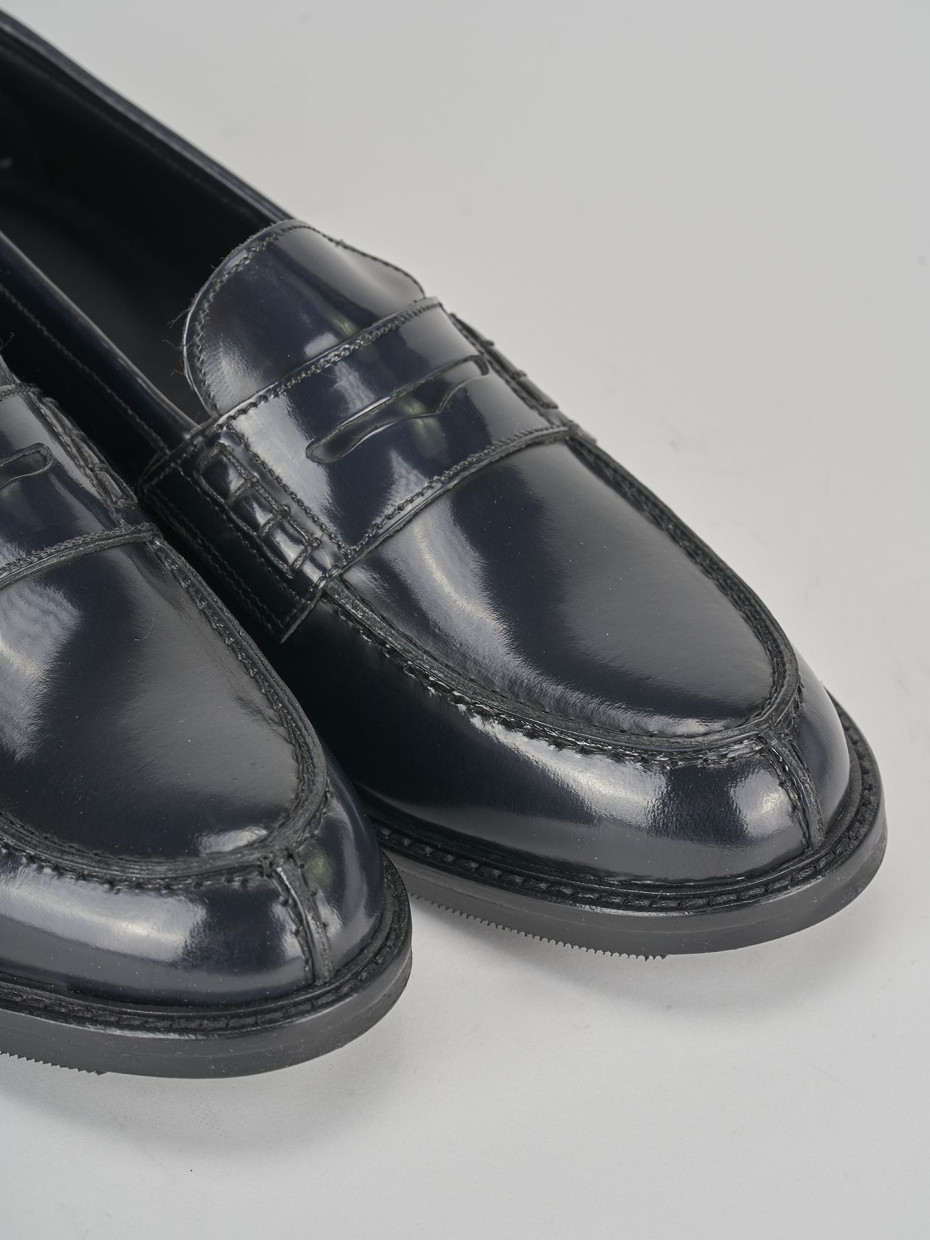 Loafers heel 1 cm blu leather
