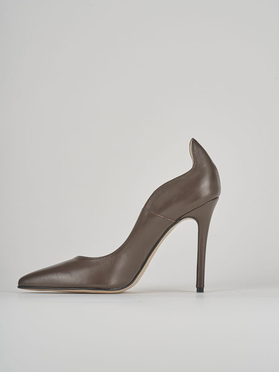 Décolleté e slingback tacco 11cm pelle marrone