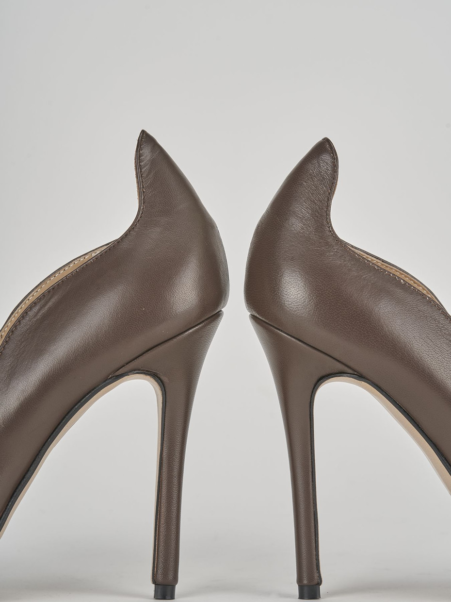 Décolleté e slingback tacco 11cm pelle marrone