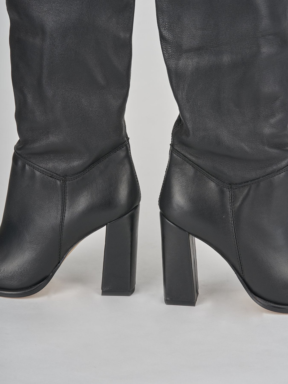 High heel boots heel 9 cm black leather