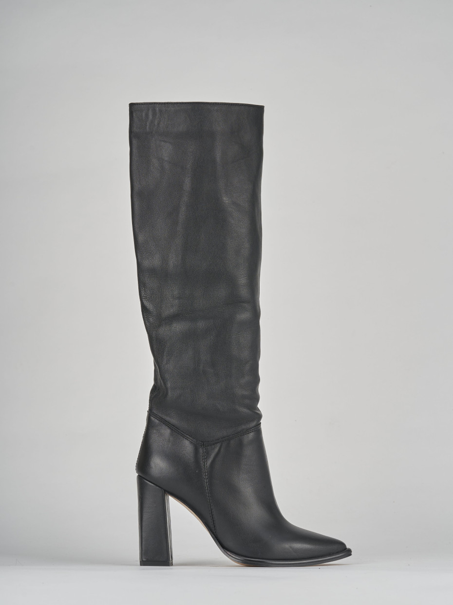 High heel boots heel 9 cm black leather