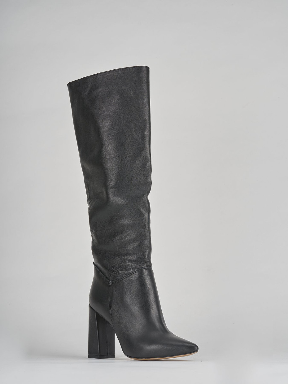 High heel boots heel 9 cm black leather